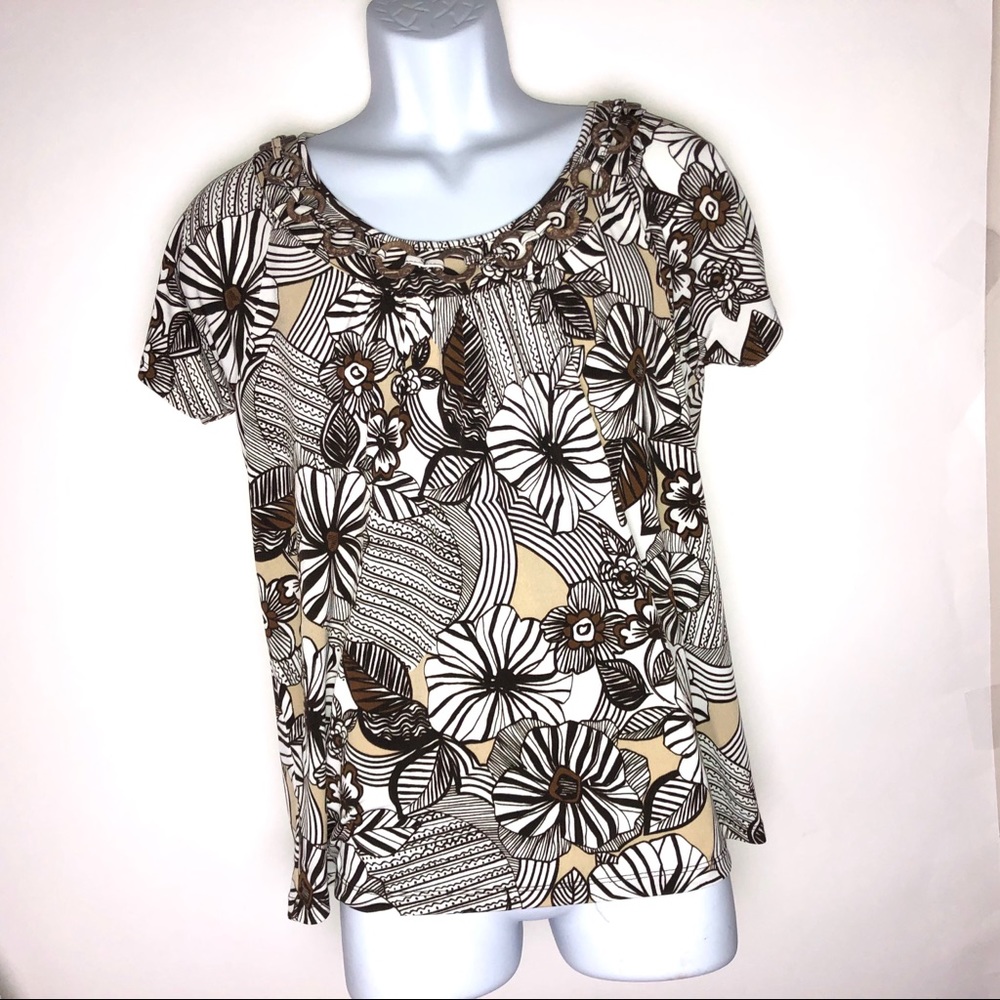 Rafaella Petite Blouse Brown White‎ Floral P/L